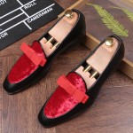 Black Red Velvet Suede Bow Mens Oxfords Loafers Dress Shoes Flats